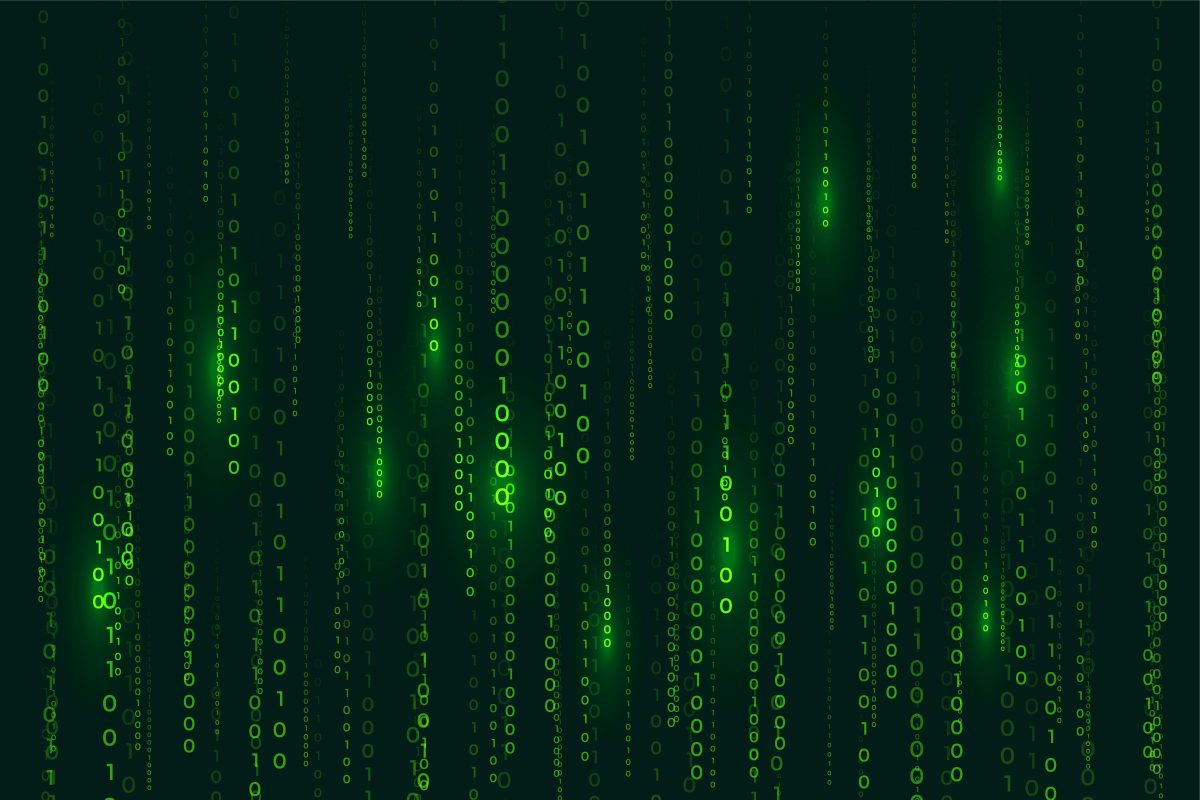 matrix style binary code digital background with falling numbers ...